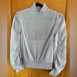 Chelsea28 Smocked Puff Sleeve Poplin Top Shirt blue/white stripes size M